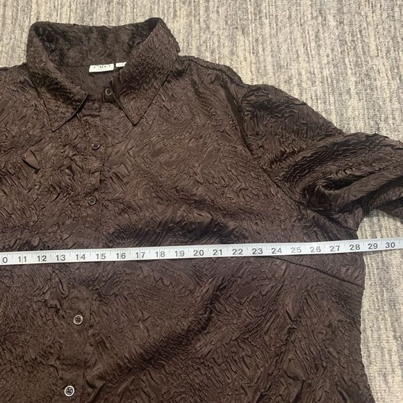 Cato Women's Size 22/24W Plus Brown Textured Button Down Shirt Top 3/4 Sleeve - Picture 5 of 7